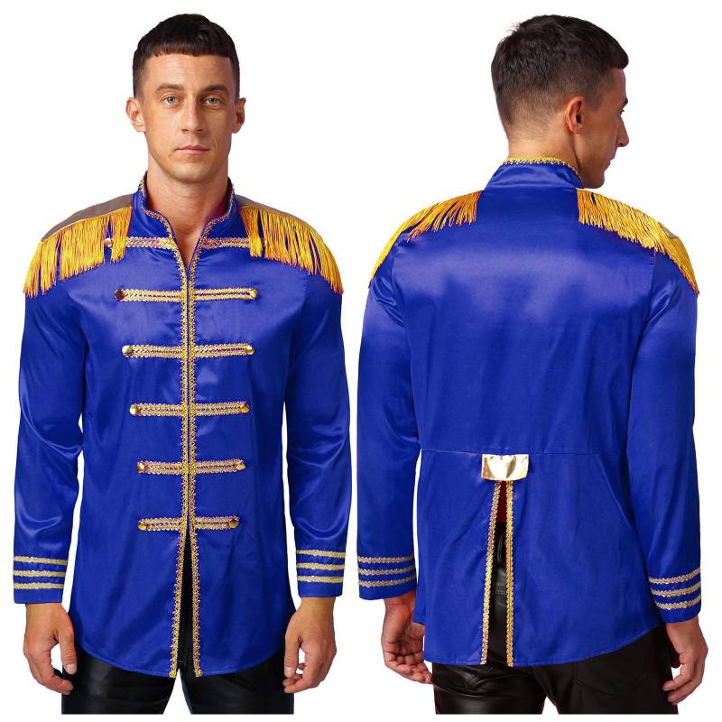 Herren Halloween SGT Sergeant Pepper Kostüm Jacke Marching Band Rock Man 60er Jahre Satin Cardigan Mantel M königsblau von Joom DACH