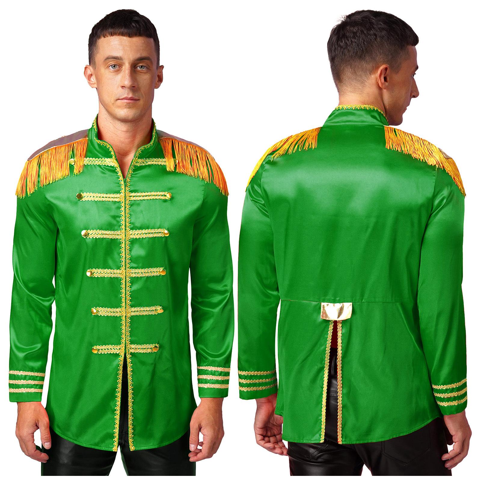 Herren Halloween SGT Sergeant Pepper Kostüm Jacke Marching Band Rock Man 60er Jahre Satin Cardigan Mantel S grün von Joom DACH