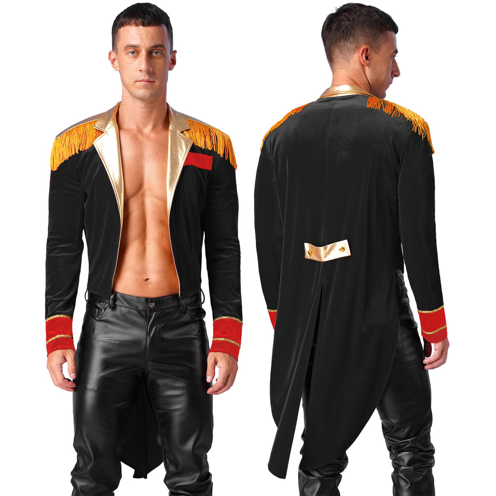Herren Halloween Zirkus Zirkusdirektor Kostüm Löwenbändiger Schausteller Frack Jacke Cosplay Kostüm M schwarz von Joom DACH