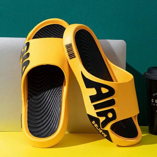 Herren Hausschuhe Stumm EVA Weiche Outdoor Strand Slides Flache Unisex Hausschuhe Rutschfeste Weiche Flip Flops Männliche Dicke Sohle Anti-Rutsch Schuhe 42-43 gelb von Joom DACH