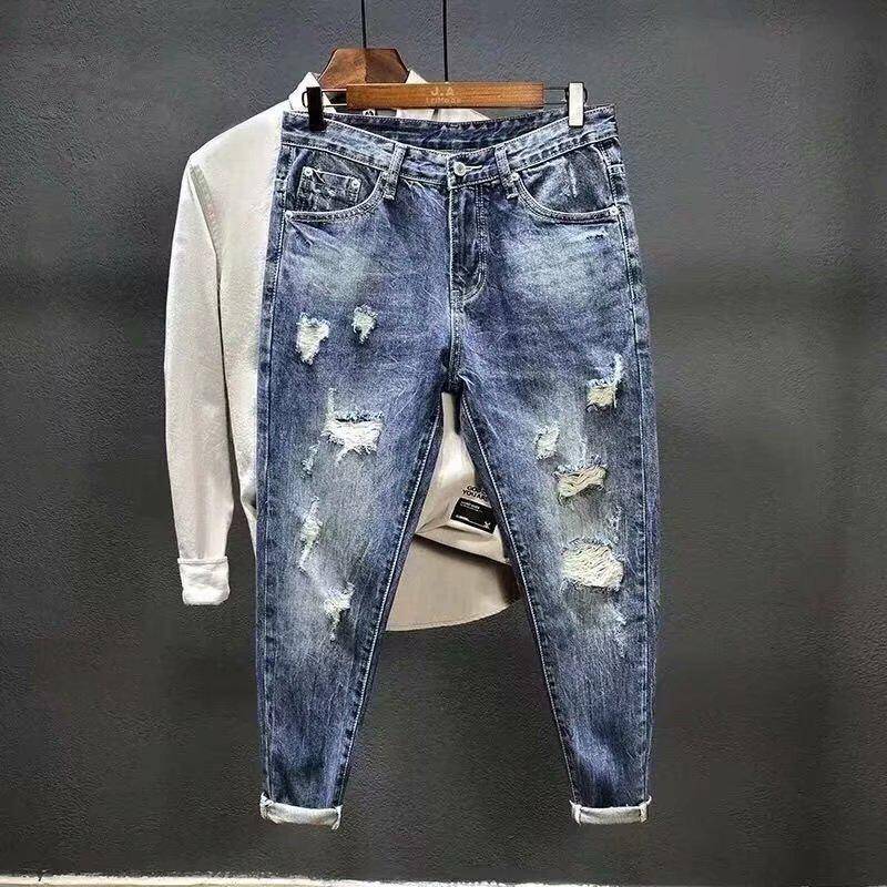 Herren Hellblaue Slim Fit Ripped Skinny Jeans - Trendige Koreanischer Stil Freizeithose für den Frühling 31 dunkelblaue Herren Hellblaue Slim Fit Ripped Skinny Jeans - Trendige Koreanischer Stil Freizeithose für den Frühling 31 dunkelblaue von Joom DACH