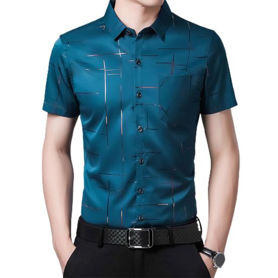 Herren-Hemd, Business-Formal, Umlegekragen, seidiges Sommer-Oberteil für die Arbeit 2XL blau von Joom DACH