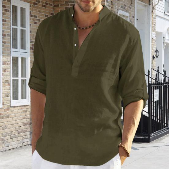 Herren Hemd Langarm mit Manschettenknopf Halboffener Stehkragen Pullover Mittellang Einfarbig Homewear Tägliches Büro Business Top M schwarz von Joom DACH