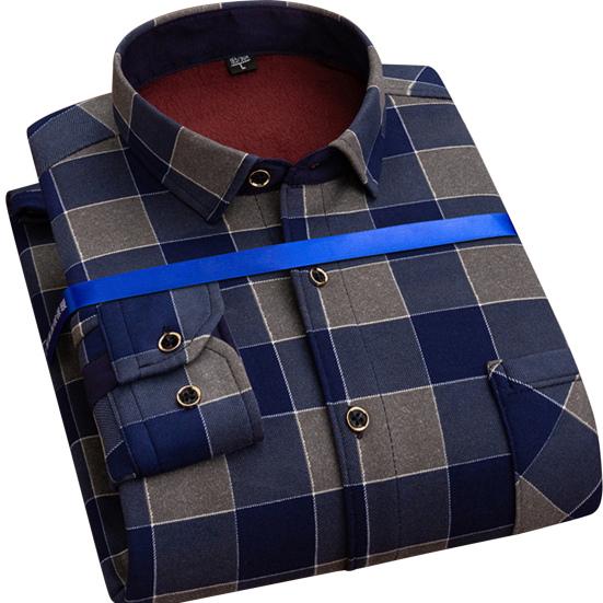 Herren-Hemd für Frühling und Herbst, formeller Business-Stil, dicker Plüsch, farblich passender Karodruck, Vintage-Stil, weiche einreihige Strickjacke mit Knöpfen, Übergröße, mittleres Alter XL grau von Joom DACH