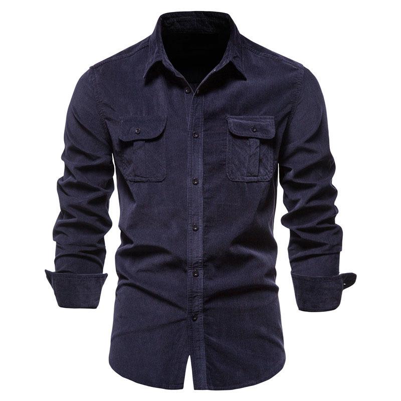 Herren Herbst Baumwollbasis, Cord Herren Businesshemd Schlankes Freizeithemd Neue Langarmjacke für Herren L navy blau von Joom DACH