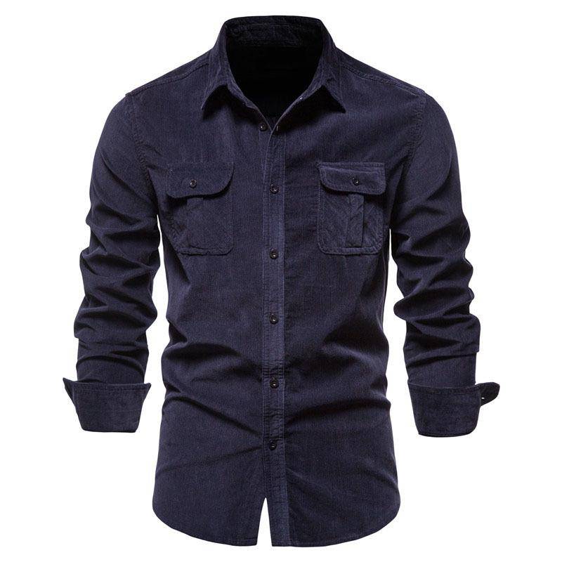 Herren Herbst Baumwollbasis, Cord Herren Businesshemd Schlankes Freizeithemd Neue Langarmjacke für Herren L navy blau von Joom DACH