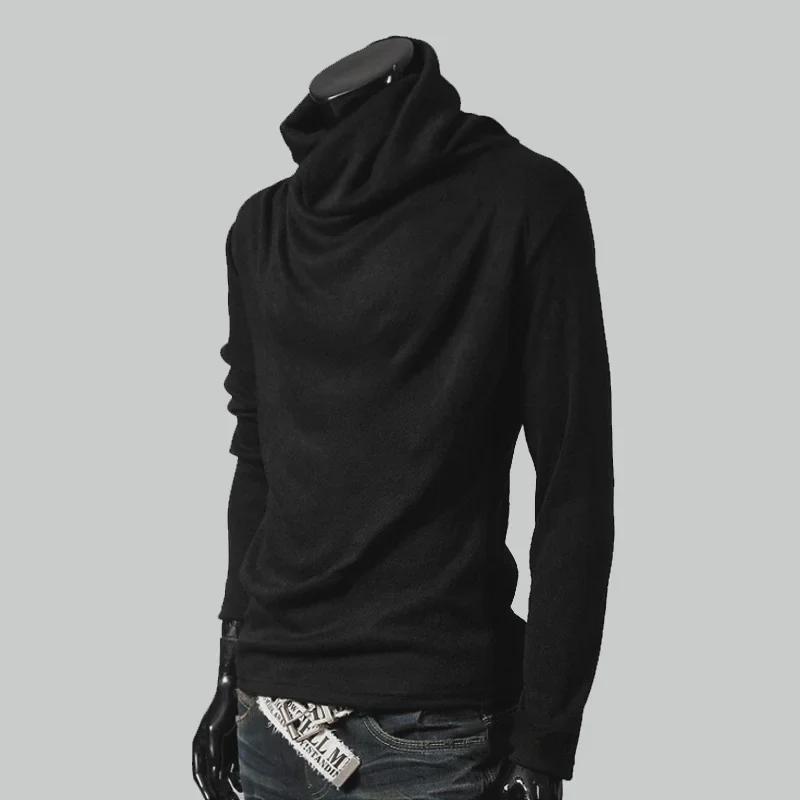 Herren Herbst Einfarbig Slim Fit Stehkragen Langarm T-Shirt 2XL schwarz von Joom DACH