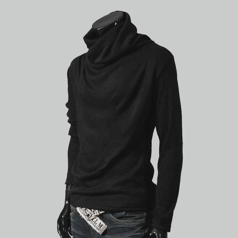 Herren Herbst Einfarbig Slim Fit Stehkragen Langarm T-Shirt 2XL schwarz von Joom DACH