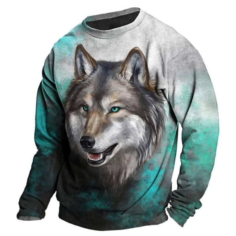 Herren Herbst Langarm T-Shirt Wolf Tier Grafik 3D Druck Tees Top Harajuku Pullover Casual Oversize Streetwear Männliche Kleidung 6XL von Joom DACH
