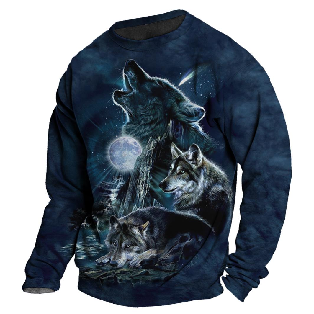 Herren Herbst Langarm T-Shirt Wolf Tier Grafik 3D Druck Tees Top Harajuku Pullover Casual Oversize Streetwear Männliche Kleidung 6XL von Joom DACH