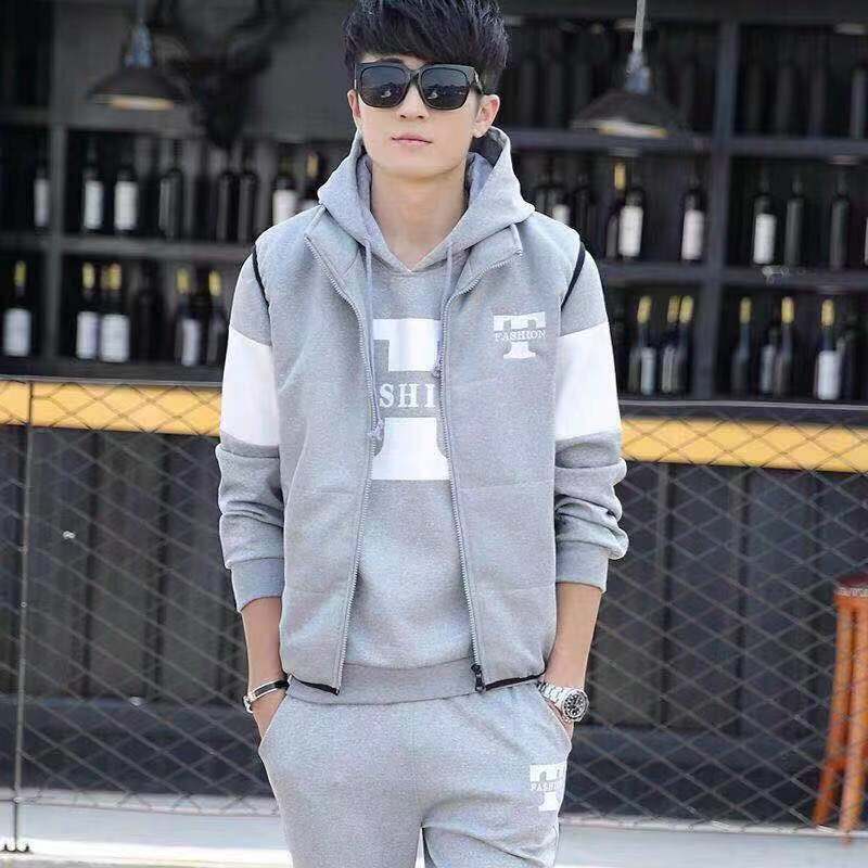 Herren Herbst Plus Fleece Warm Sports Casual Dreiteiliger Anzug XXXXL grau von Joom DACH