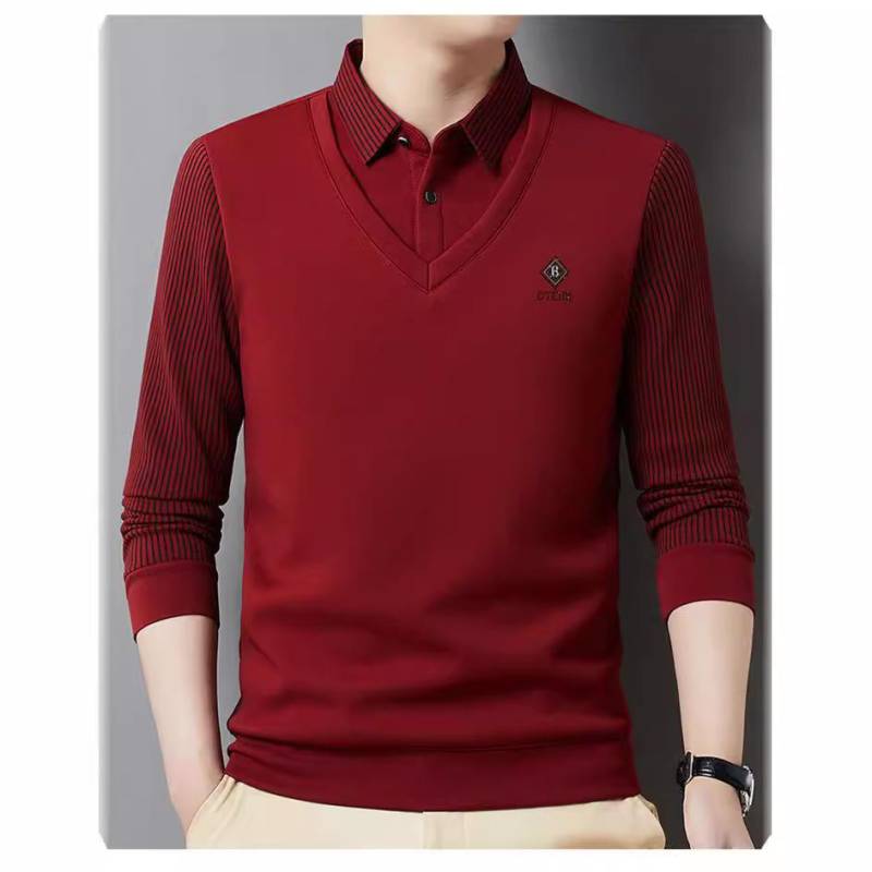 Herren Herbst Revers Langarm T-Shirt Herrenmode Koreanischen Stil Junge und Mittlere Alter Casual Einfache Herren Unterhemd L von Joom DACH