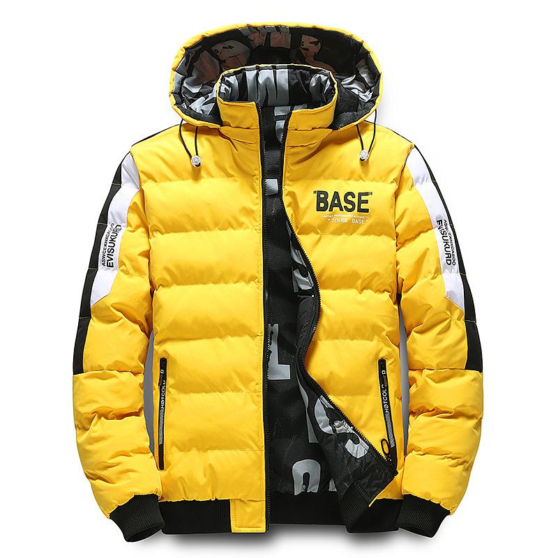 Herren Herbst Winter Baumwolljacke Warm Bequem Gepolsterte Verdickte Daunenjacke Doppelseitige Kleidung Abnehmbare Kappe 2XL gelb von Joom DACH