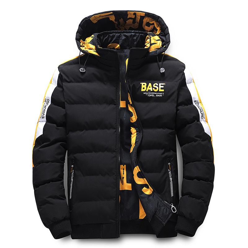 Herren Herbst Winter Baumwolljacke Warm Bequem Gepolsterte Verdickte Daunenjacke Doppelseitige Kleidung Abnehmbare Kappe 3XL schwarz von Joom DACH