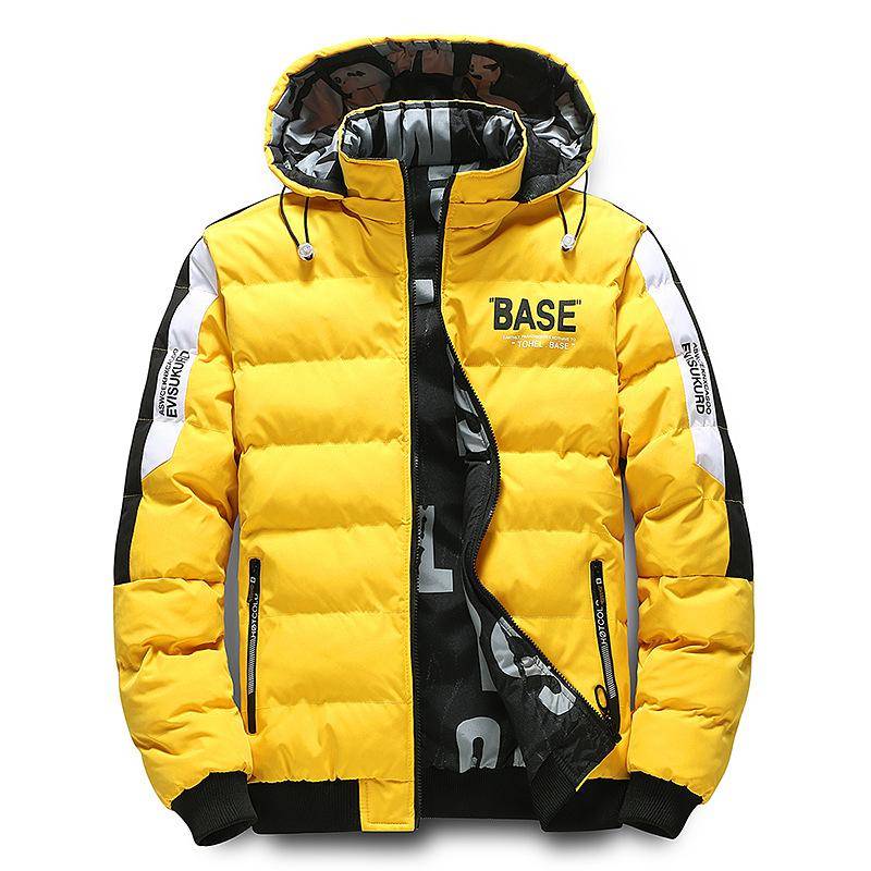 Herren Herbst Winter Baumwolljacke Warm Bequem Gepolsterte Verdickte Daunenjacke Doppelseitige Kleidung Abnehmbare Kappe XL gelb von Joom DACH