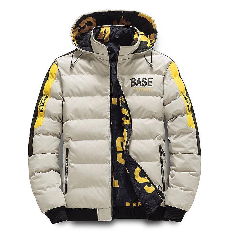 Herren Herbst Winter Baumwolljacke Warm Bequem Gepolsterte Verdickte Daunenjacke Doppelseitige Kleidung Abnehmbare Kappe XL khaki von Joom DACH