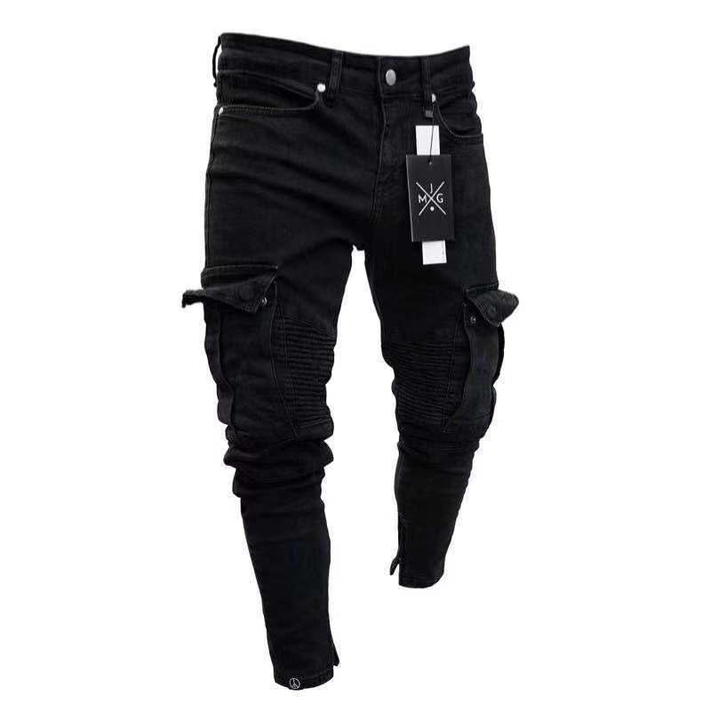 Herren Herbst Winter Hosen Denim Knie Loch Ripped Street Style Lange Denim Hosen Skinny Jeans Distressed Casual Jeans Hosen Hip Hop Hohe Taille Hosen L schwarz von Joom DACH