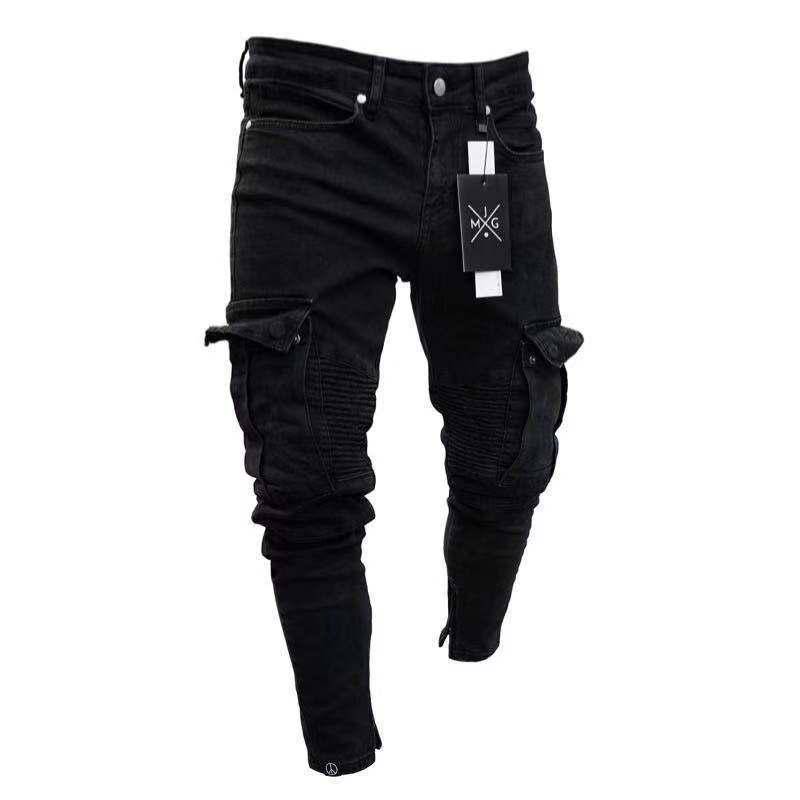 Herren Herbst Winter Hosen Denim Knie Loch Ripped Street Style Lange Denim Hosen Skinny Jeans Distressed Casual Jeans Hosen Hip Hop Hohe Taille Hosen L schwarz von Joom DACH