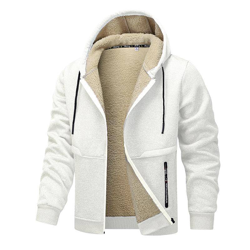 Herren Herbst Winter Jacke Mantel Lamm Fleece Futter Verdicken Strickjacke Hoodie Lässige Sportbekleidung 9 Farben Größe XS-3XL L weiß von Joom DACH