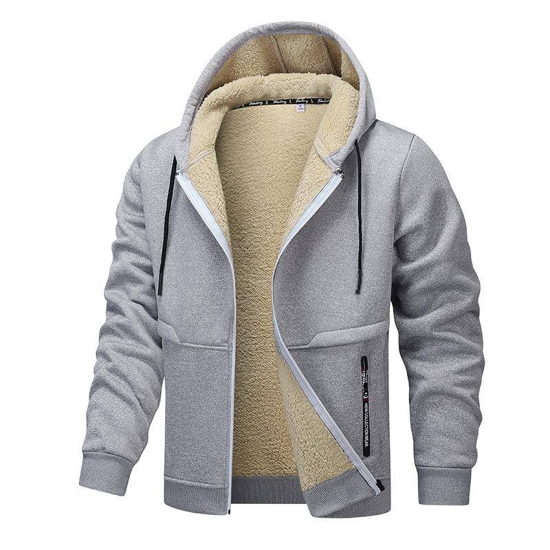 Herren Herbst Winter Jacke Mantel Lamm Fleece Futter Verdicken Strickjacke Hoodie Lässige Sportbekleidung 9 Farben Größe XS-3XL XXXL hellgrau von Joom DACH
