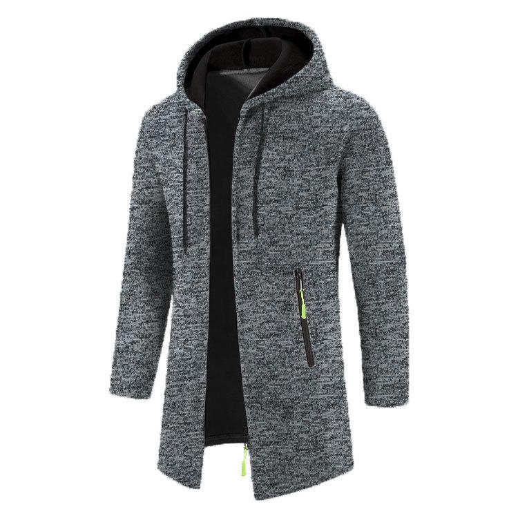 Herren Herbst Winter Mittellanger Mantel mit Kapuze Dünne, mit Fleece gefütterte Oberbekleidung Große Strickjacke mit Taschen 3XL schwarz grau von Joom DACH