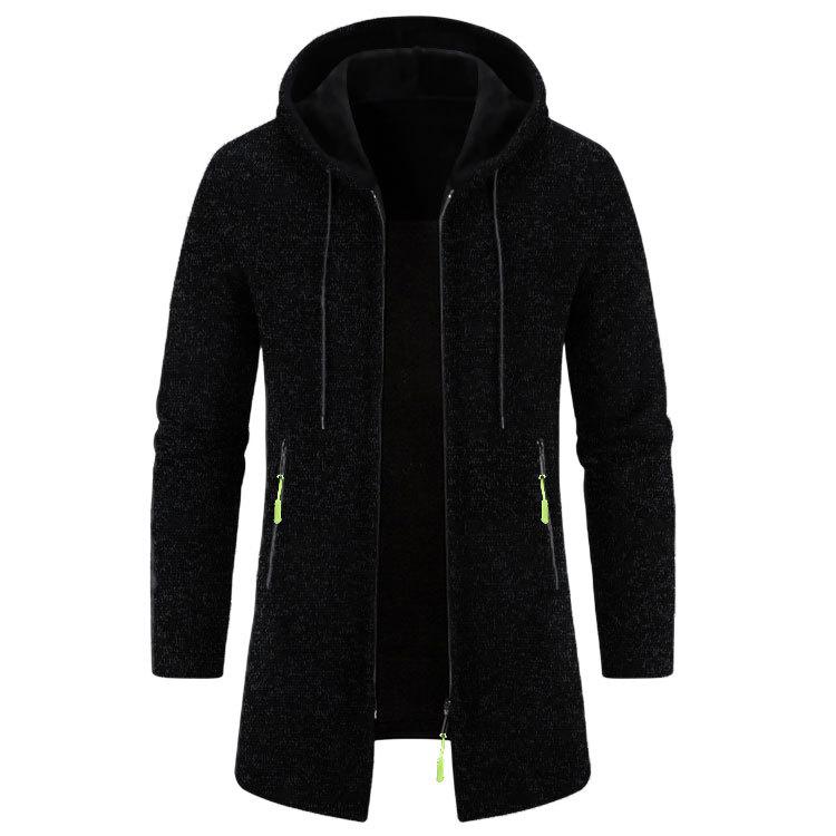 Herren Herbst Winter Mittellanger Mantel mit Kapuze Dünne, mit Fleece gefütterte Oberbekleidung Große Strickjacke mit Taschen XL schwarz von Joom DACH