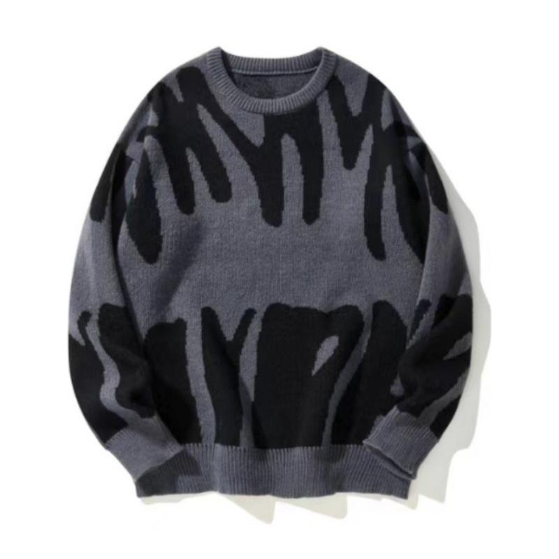 Herren Herbst Winter Pullover mit unregelmäßigem Jacquardmuster, lässiger Rundhalsausschnitt, Strickpullover für Herren in Kontrastfarben S grau von Joom DACH