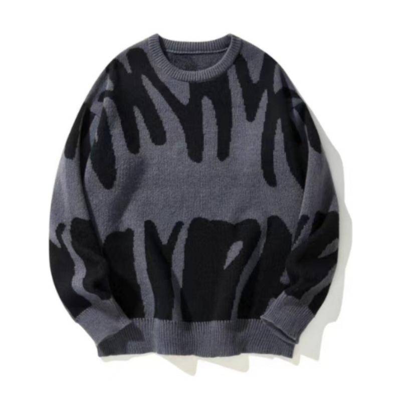 Herren Herbst Winter Pullover mit unregelmäßigem Jacquardmuster, lässiger Rundhalsausschnitt, Strickpullover für Herren in Kontrastfarben S grau von Joom DACH