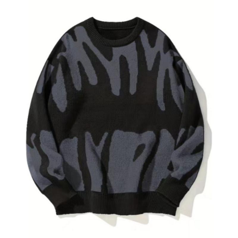Herren Herbst Winter Pullover mit unregelmäßigem Jacquardmuster, lässiger Rundhalsausschnitt, Strickpullover für Herren in Kontrastfarben XL von Joom DACH