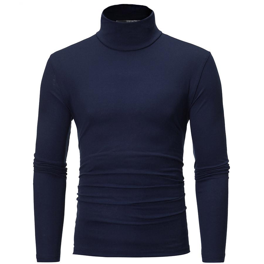 Herren Herbst Winter Rollkragen Langarm Slim Pullover Pullover Bluse Top XXXL navy blau von Joom DACH