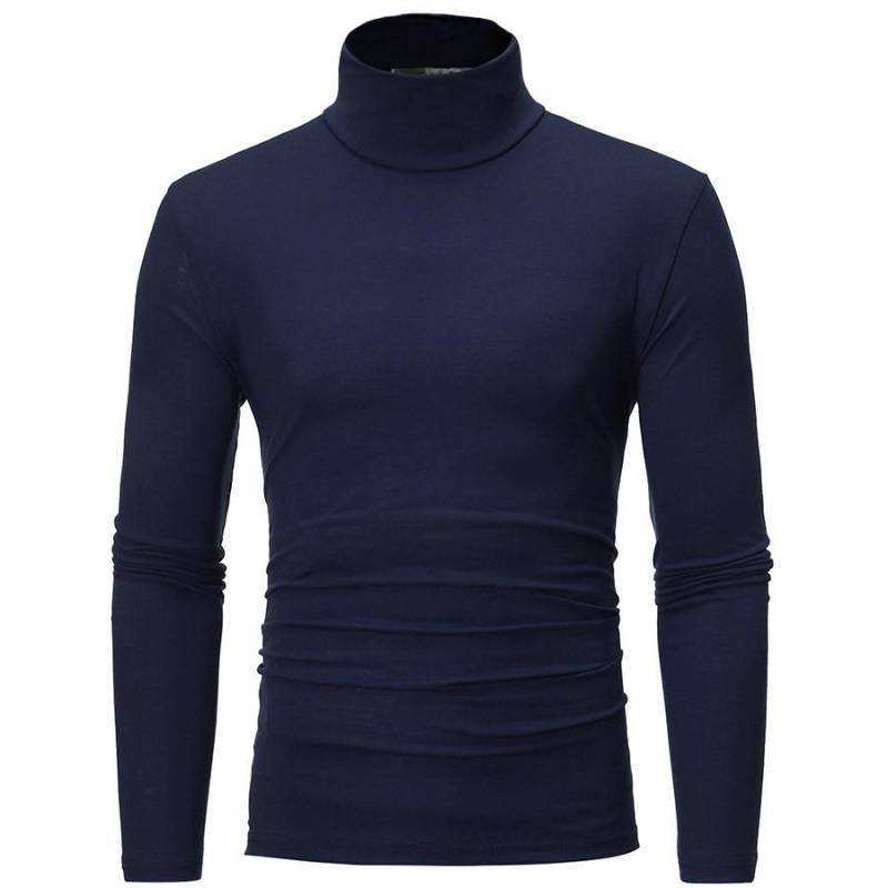 Herren Herbst Winter Rollkragen Langarm Slim Pullover Pullover Bluse Top XXXL navy blau von Joom DACH