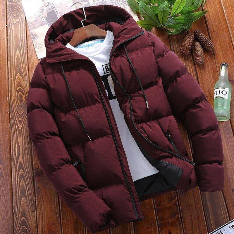 Herren Herbst Winter Warme Baumwolljacke Mode Kurz Slim Fit Mantel Lässig Einfarbig Reißverschluss Oberbekleidung mit Taschen M bordeaux von Joom DACH