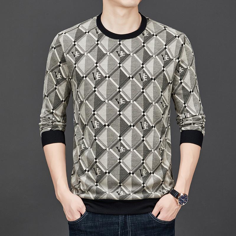 Herren Herbst und Winter Jacquard Digitaldruck Neues Rundhals Langarm T-Shirt Sweatshirt Herren Tops Bottoming Shirt 4XL von Joom DACH