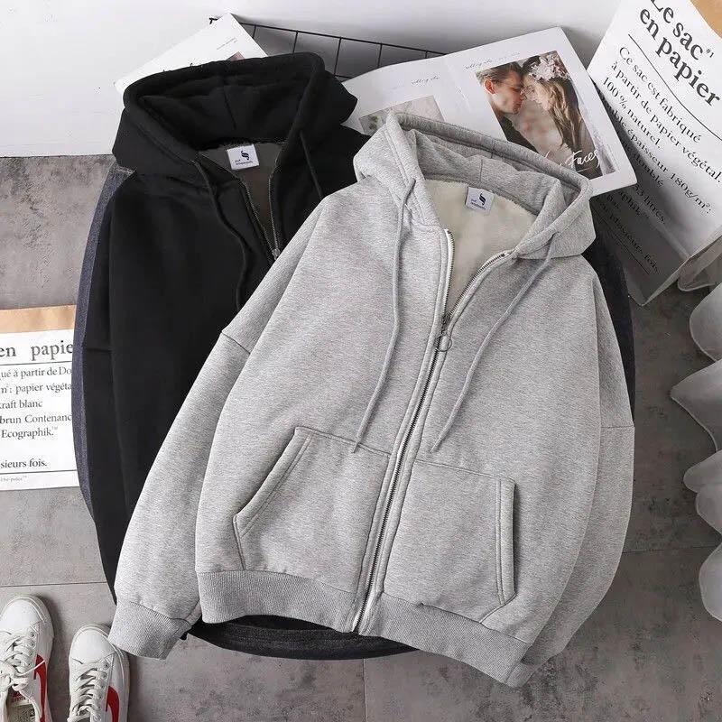 Herren Herbst und Winter Lockeres Lässiges Gepolstertes Sweatshirt Einfarbige Kapuzenjacke mit Reißverschluss XS grau von Joom DACH
