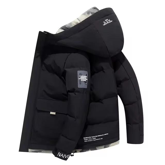Herren Herbst und Winter Mode Kurze Dicke Daunenjacke mit Kapuze XL schwarz von Joom DACH