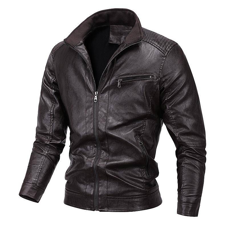 Herren Herbst und Winter Neue PU Leder Herrenjacke Gewaschene und Samt Motorrad Lederjacke 5XL von Joom DACH
