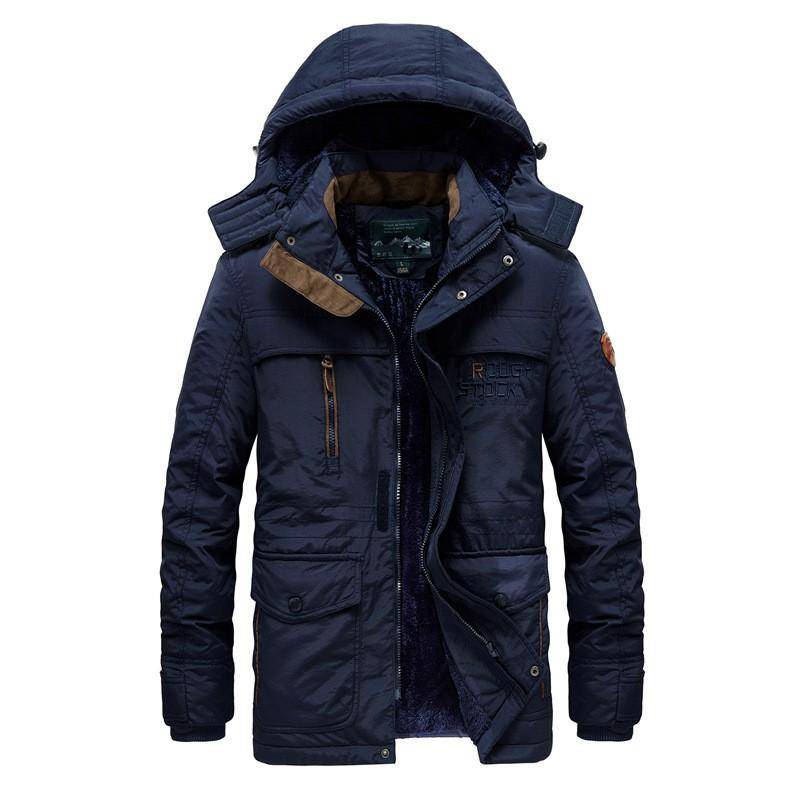 Herren Herbst und Winter Outdoor Freizeit Mittellanger Plus Samt Baumwollmantel mit Kapuze XXL dunkelblaue von Joom DACH