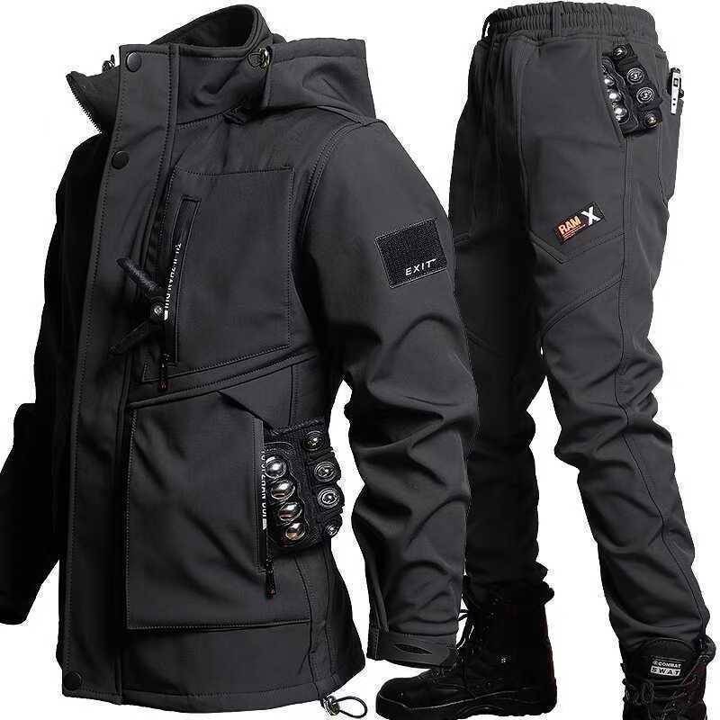 Herren Herbst und Winter Plus Samtanzug, verschleißfester, wasserdichter und kältebeständiger Jackenanzug XXXXL schwarz von Joom DACH