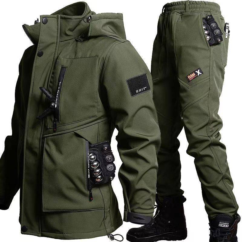 Herren Herbst und Winter Plus Samtanzug, verschleißfester, wasserdichter und kältebeständiger Jackenanzug XXXXL grün von Joom DACH