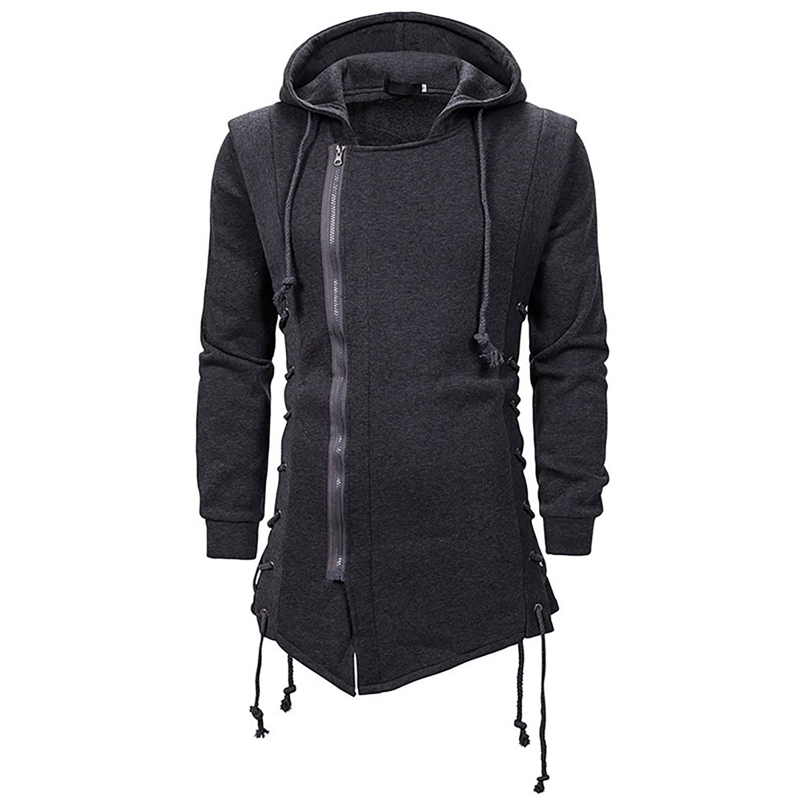 Herren Herbst und Winter Trend Einfarbig Dunkel Lang Kapuze Lose Punk Mäntel XXL von Joom DACH