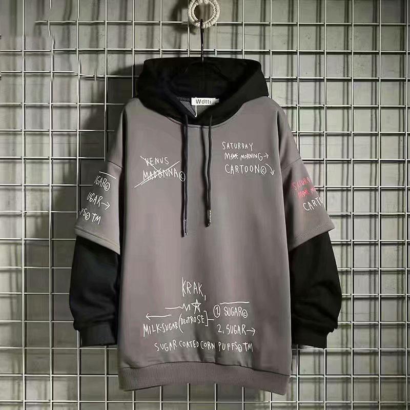 Herren Herbstmode Fake Zweiteiliges Loose Hooded Fleece Sweatshirt XXXL von Joom DACH