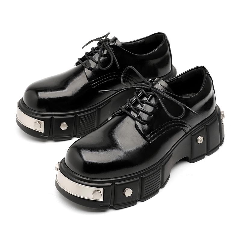 Herren High-End Mattschwarze Punk Derby Lederschuhe mit Dicken Sohlen und Runden Zehen Size 41 von Joom DACH