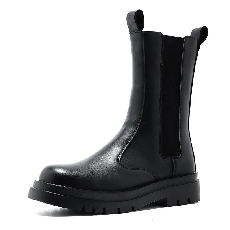 Herren High Top Echtleder Stiefel Hohe Qualität Britischer Stil Chelsea Boots Freizeitspaziergang Schuhe Klassische Bequeme Mid-Calf Stiefel 43 schwarz von Joom DACH