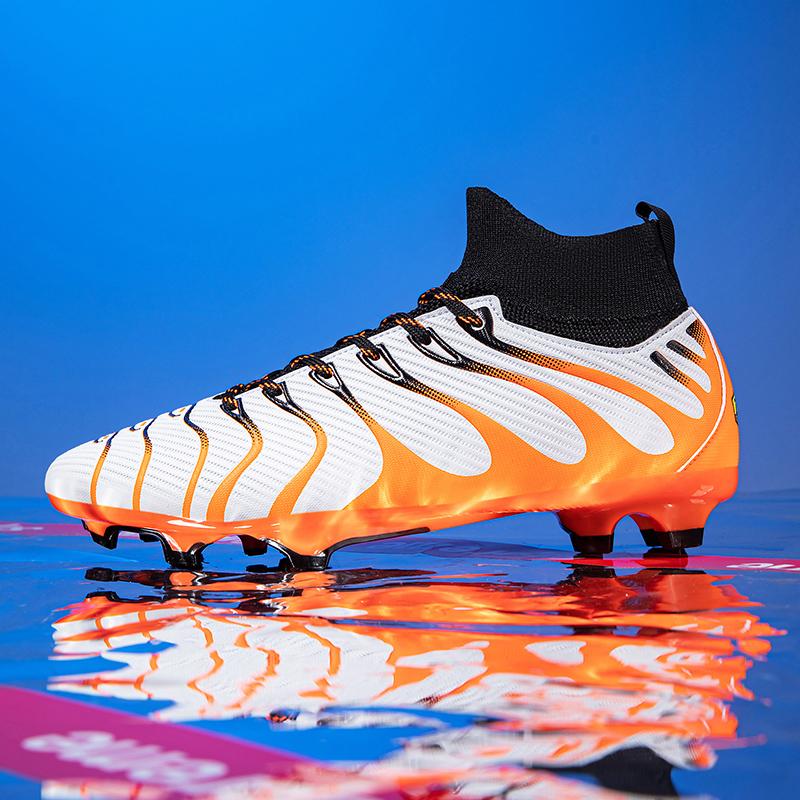 Herren High-Top-Fußballschuhe Große Größe Lange Nägel Leder Jungen Fußballschuhe Nageln Anti-Rutsch-Fußballschuhe 35 weiß/orange von Joom DACH