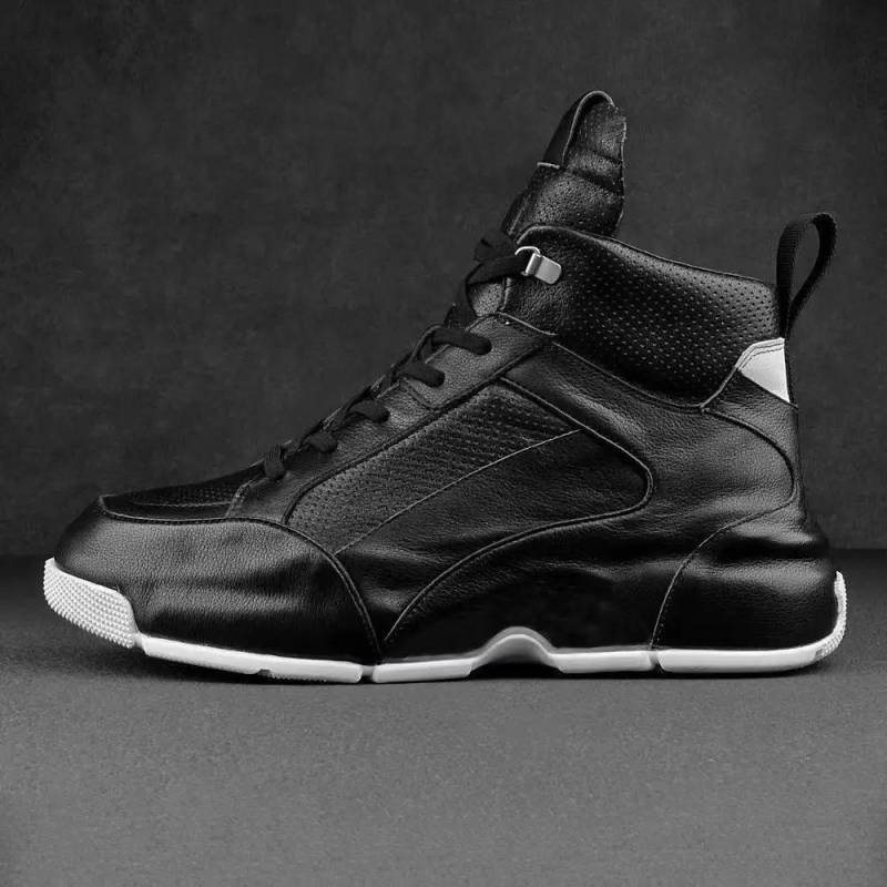 Herren High Top Sneaker Dicke Sohlen Mode Leder Freizeit Board Schuhe Unsichtbare Innere Höhenerhöhung Rutschfeste Sportschuhe 42 schwarz von Joom DACH