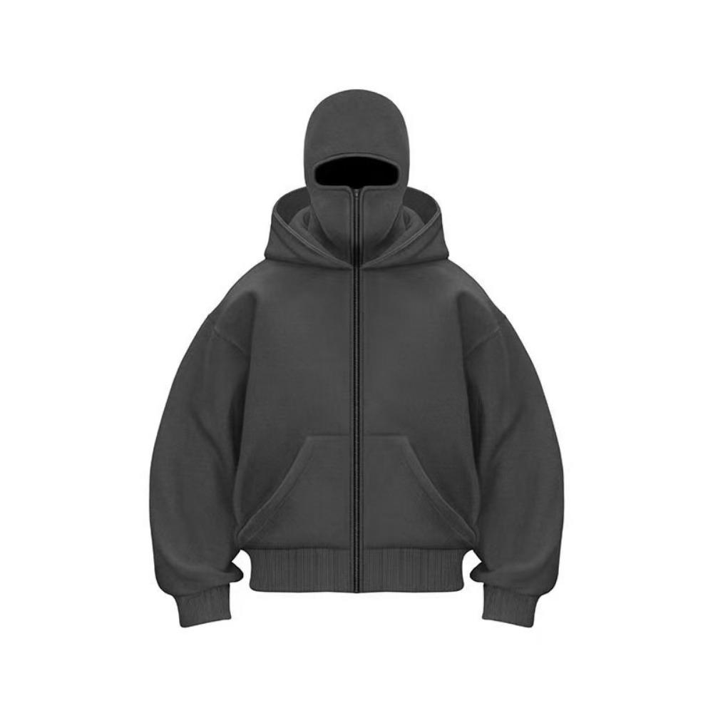 Herren Hip Hop Doppelhut Sturmhaube Kapuzenpullover Winddicht Reißverschluss Gesichtsmaske Sweatshirt Streetwear S von Joom DACH