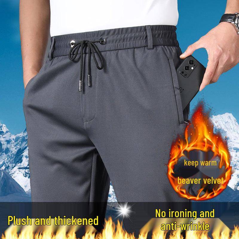 Herren Hohe Elastizität Dicke Lässige Jogginghose - Herbst/Winter Locker Gerades Bein mit Elastischem Bund, Hoher Taille und Ideal für Mittelalterlichen Komfort. L von Joom DACH