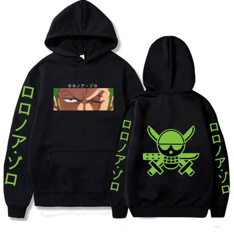 Herren Hoodie Anime One Piece Hoodie Frühling und Herbst Sport Casual Roronoa Zoro Hoodie Mode Pullover Fleece Jogging Sweatshirt XL schwarz von Joom DACH