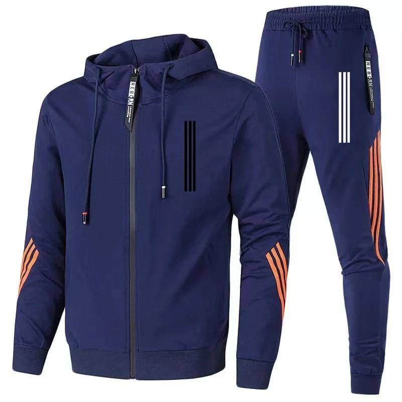 Herren Hoodies + Hosen Zweiteilige Sets Triple Slant Hoodie Jacke Sport Reißverschluss Trainingsanzüge Sport Jogging Männliche Fitness Kleidung L von Joom DACH