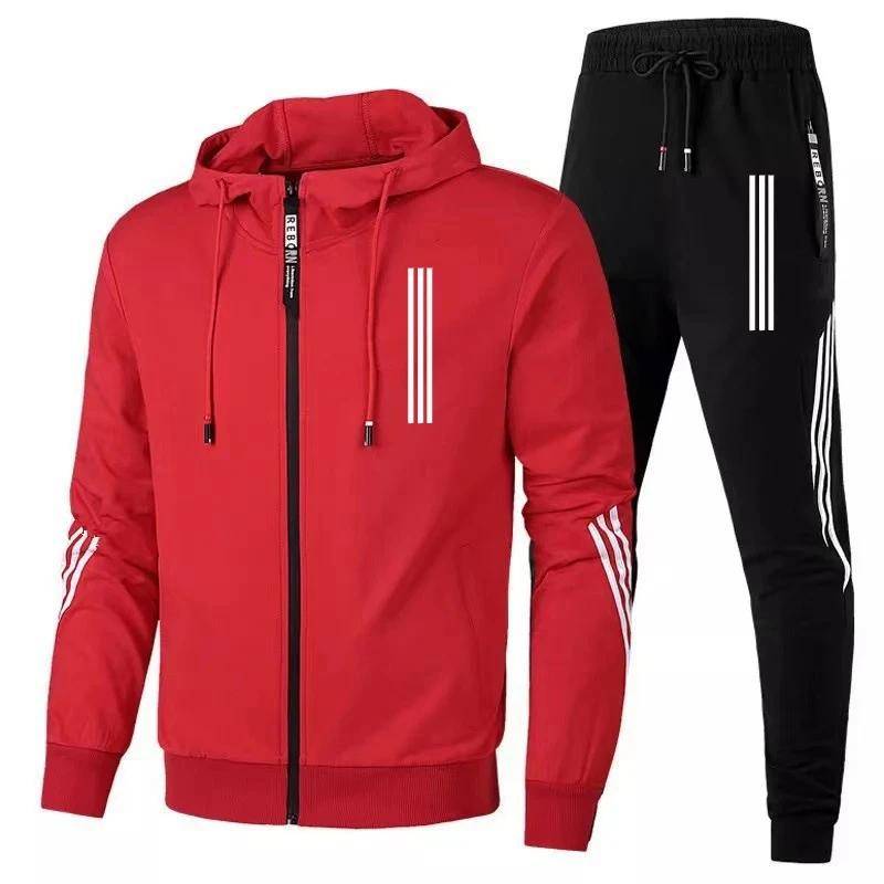 Herren Hoodies + Hosen Zweiteilige Sets Triple Slant Hoodie Jacke Sport Reißverschluss Trainingsanzüge Sport Jogging Männliche Fitness Kleidung M von Joom DACH